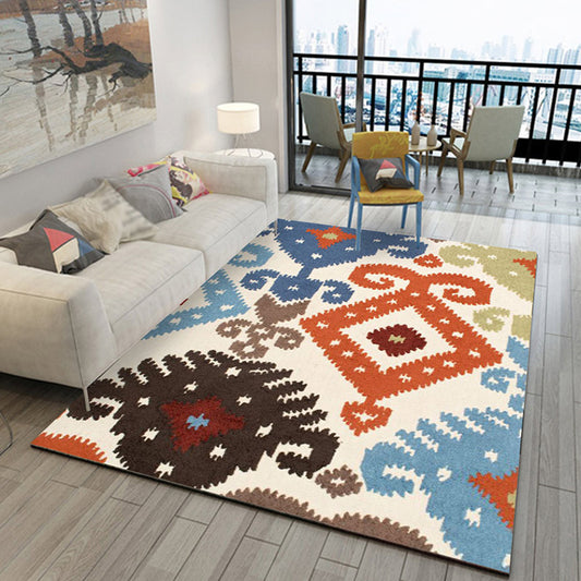 Retro Azulejo Pattern Rug Multicolor Polyester Rug Washable Pet Friendly Anti-Slip Carpet for Living Room Black Clearhalo 'Area Rug' 'Moroccan' 'Rugs' Rug' 1767619