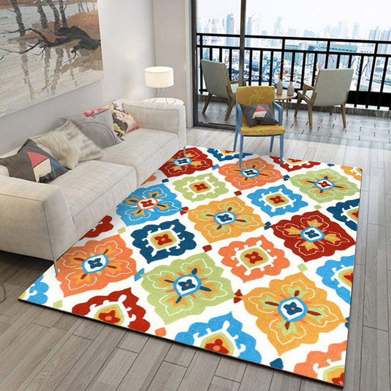 Retro Azulejo Pattern Rug Multicolor Polyester Rug Washable Pet Friendly Anti-Slip Carpet for Living Room Orange Clearhalo 'Area Rug' 'Moroccan' 'Rugs' Rug' 1767622