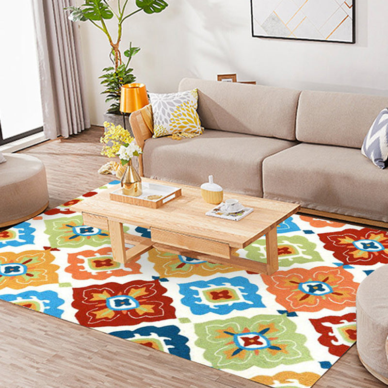 Retro Azulejo Pattern Rug Multicolor Polyester Rug Washable Pet Friendly Anti-Slip Carpet for Living Room Clearhalo 'Area Rug' 'Moroccan' 'Rugs' Rug' 1767623