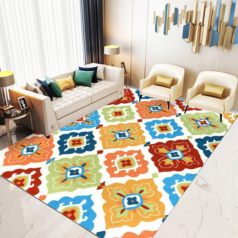 Retro Azulejo Pattern Rug Multicolor Polyester Rug Washable Pet Friendly Anti-Slip Carpet for Living Room Clearhalo 'Area Rug' 'Moroccan' 'Rugs' Rug' 1767624