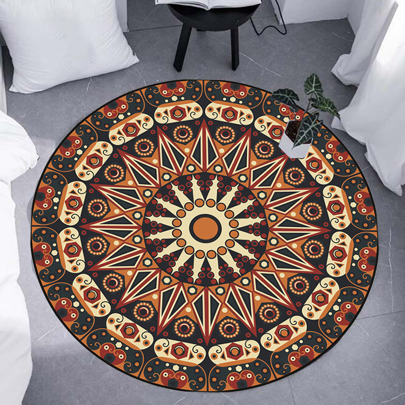 Moroccan Circle Pattern Rug with Flower Multicolor Polyester Rug Washable Pet Friendly Non-Slip Area Rug for Living Room Brown Clearhalo 'Area Rug' 'Moroccan' 'Rugs' Rug' 1767632