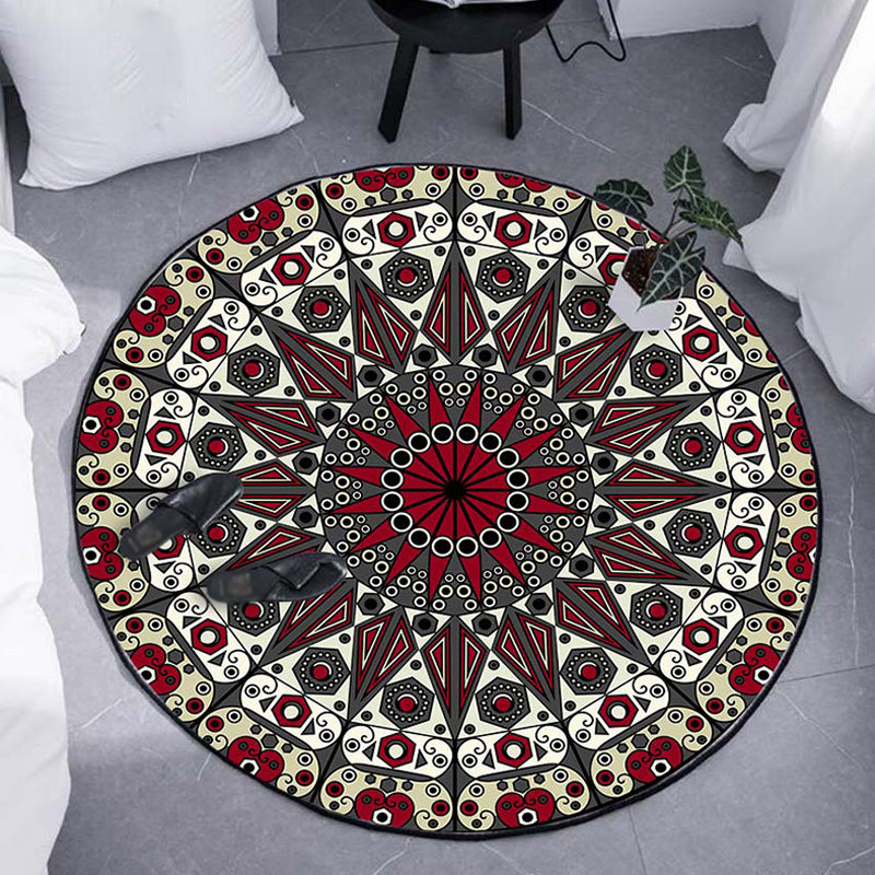Moroccan Circle Pattern Rug with Flower Multicolor Polyester Rug Washable Pet Friendly Non-Slip Area Rug for Living Room Crimson Clearhalo 'Area Rug' 'Moroccan' 'Rugs' Rug' 1767634