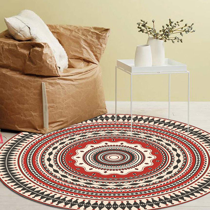 Moroccan Circle Pattern Rug with Flower Multicolor Polyester Rug Washable Pet Friendly Non-Slip Area Rug for Living Room Red Clearhalo 'Area Rug' 'Moroccan' 'Rugs' Rug' 1767636