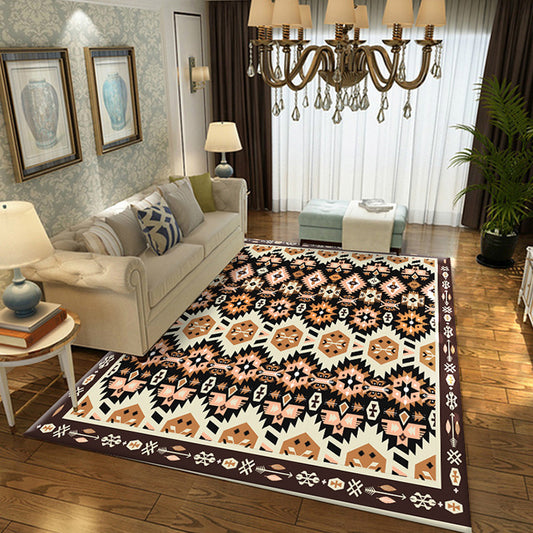 Vintage Tribal Geometric Pattern Rug Multicolor Polyester Rug Washable Pet Friendly Anti-Slip Carpet for Living Room Brown Clearhalo 'Area Rug' 'Moroccan' 'Rugs' Rug' 1767699