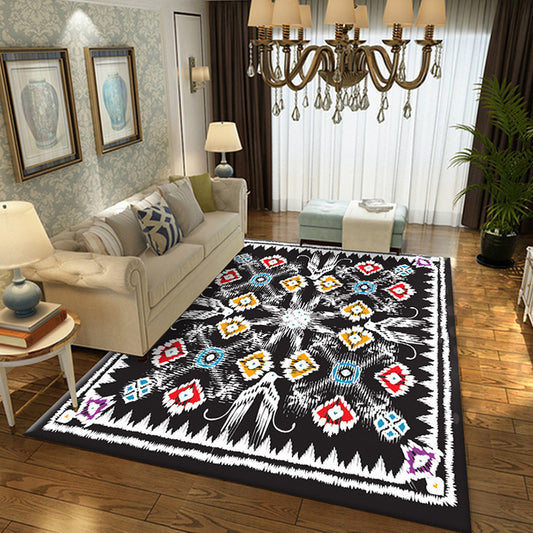 Vintage Tribal Geometric Pattern Rug Multicolor Polyester Rug Washable Pet Friendly Anti-Slip Carpet for Living Room Black Clearhalo 'Area Rug' 'Moroccan' 'Rugs' Rug' 1767700