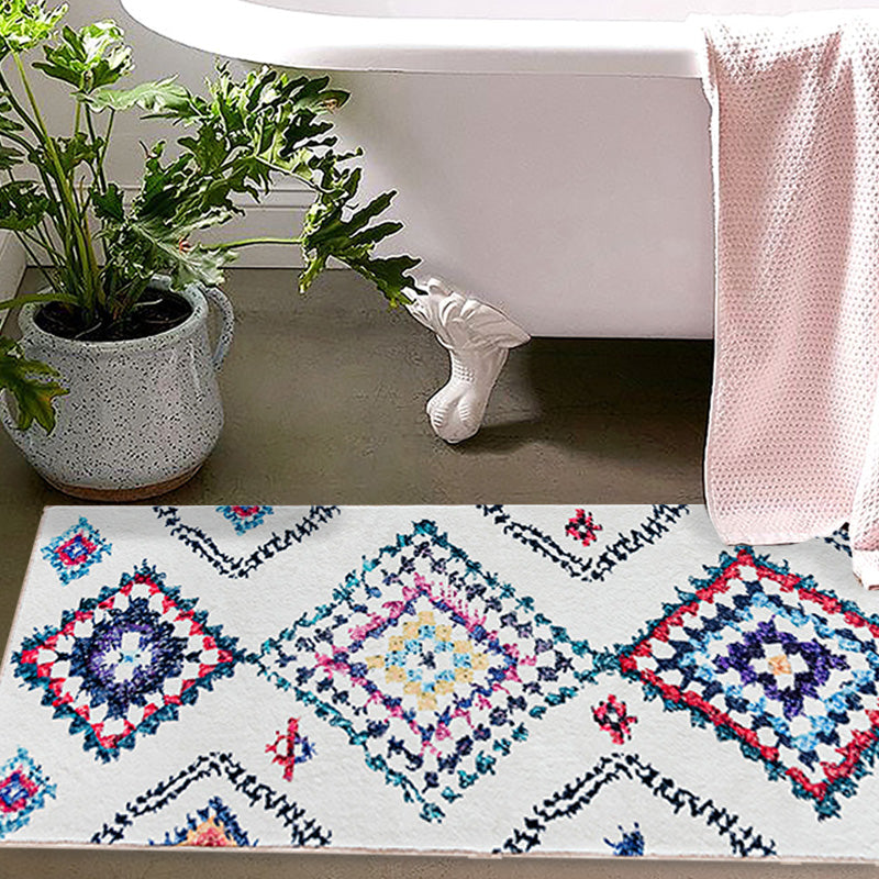Bohemian Rhombus Pattern Rug White Polyester Rug Machine Washable Non-Slip Backing Area Rug for Bedroom Clearhalo 'Area Rug' 'Bohemian' 'Rugs' Rug' 1767703