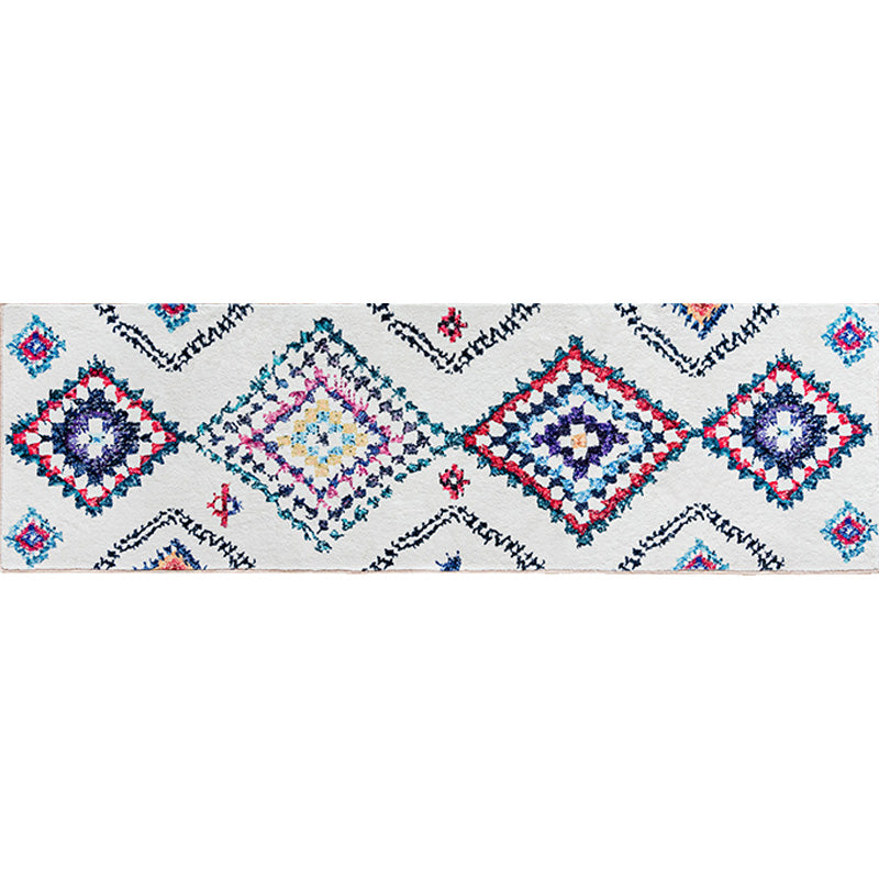Bohemian Rhombus Pattern Rug White Polyester Rug Machine Washable Non-Slip Backing Area Rug for Bedroom Clearhalo 'Area Rug' 'Bohemian' 'Rugs' Rug' 1767704