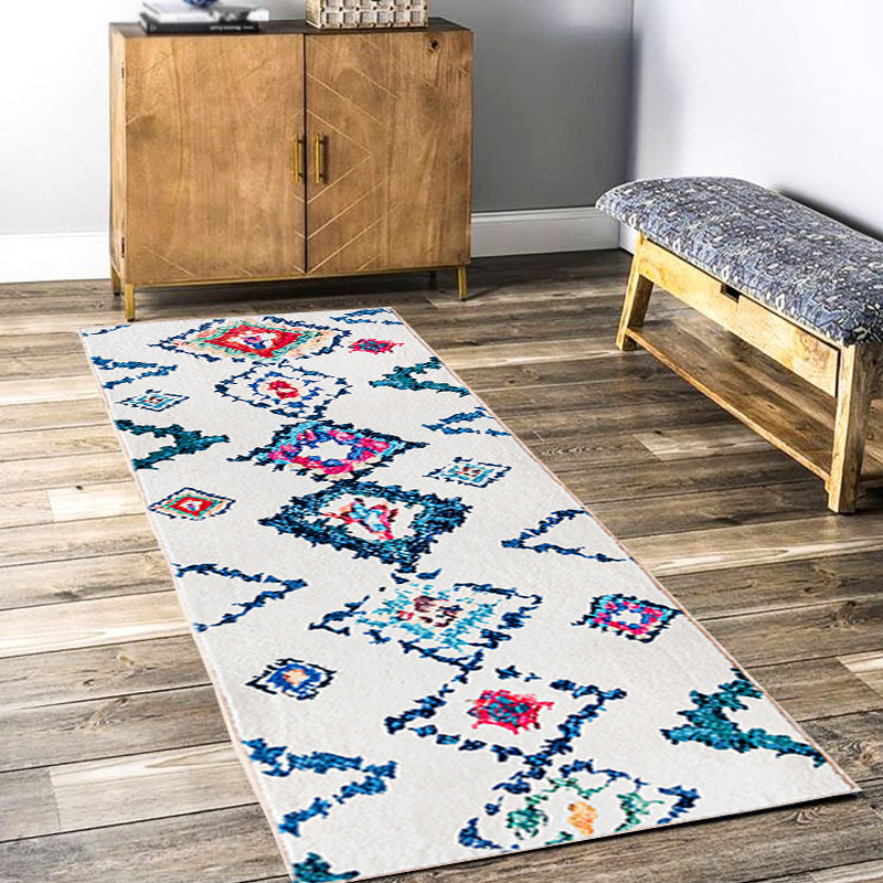 Bohemian Rhombus Pattern Rug White Polyester Rug Machine Washable Non-Slip Backing Area Rug for Bedroom Clearhalo 'Area Rug' 'Bohemian' 'Rugs' Rug' 1767708