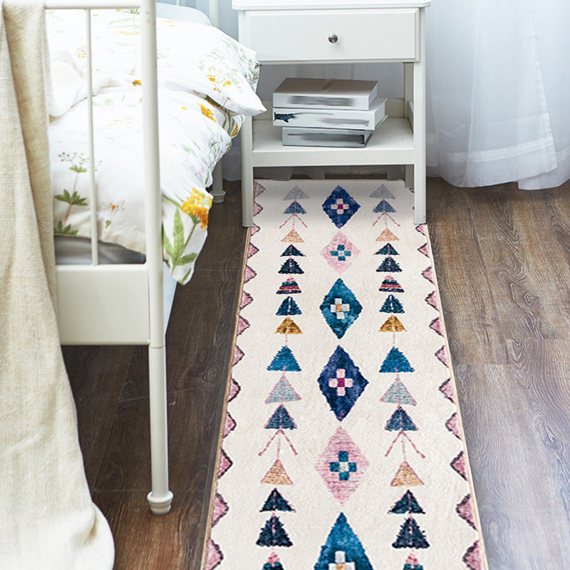 Bohemian Rhombus Pattern Rug White Polyester Rug Machine Washable Non-Slip Backing Area Rug for Bedroom Clearhalo 'Area Rug' 'Bohemian' 'Rugs' Rug' 1767711