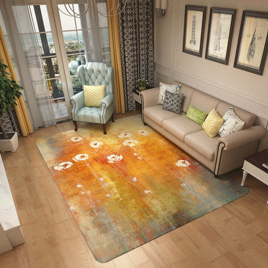 Shabby Chic Watercolor Pattern Rug Multicolor Polyester Rug Washable Pet Friendly Non-Slip Area Rug for Study Orange