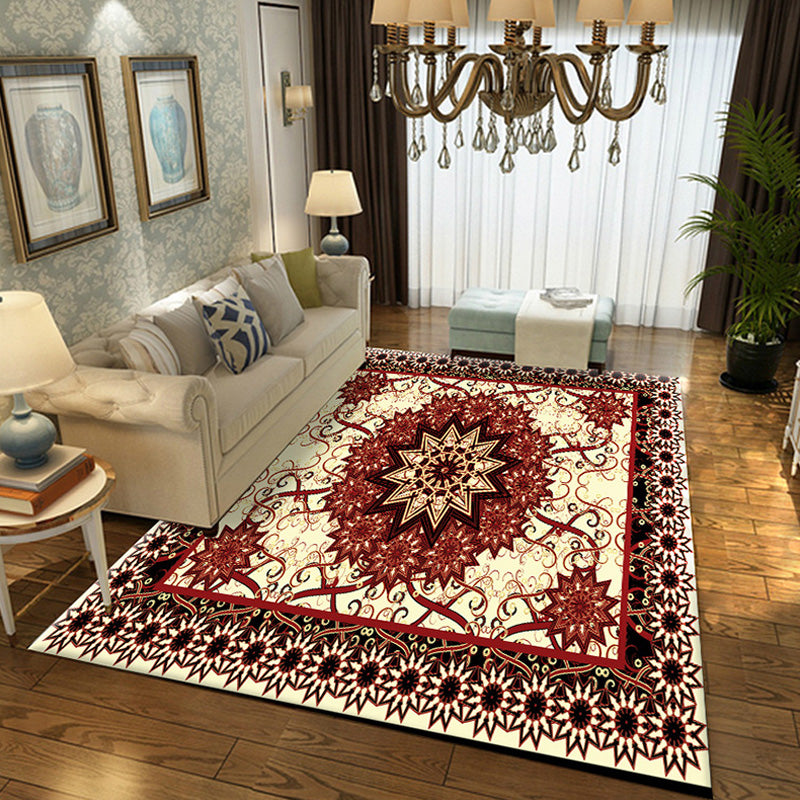 Brown Multicolor Vintage Rug Polyester Medallion Pattern Rug Pet Friendly Washable Anti-Slip Backing Carpet for Decoration Dark Red Clearhalo 'Area Rug' 'Moroccan' 'Rugs' Rug' 1767761