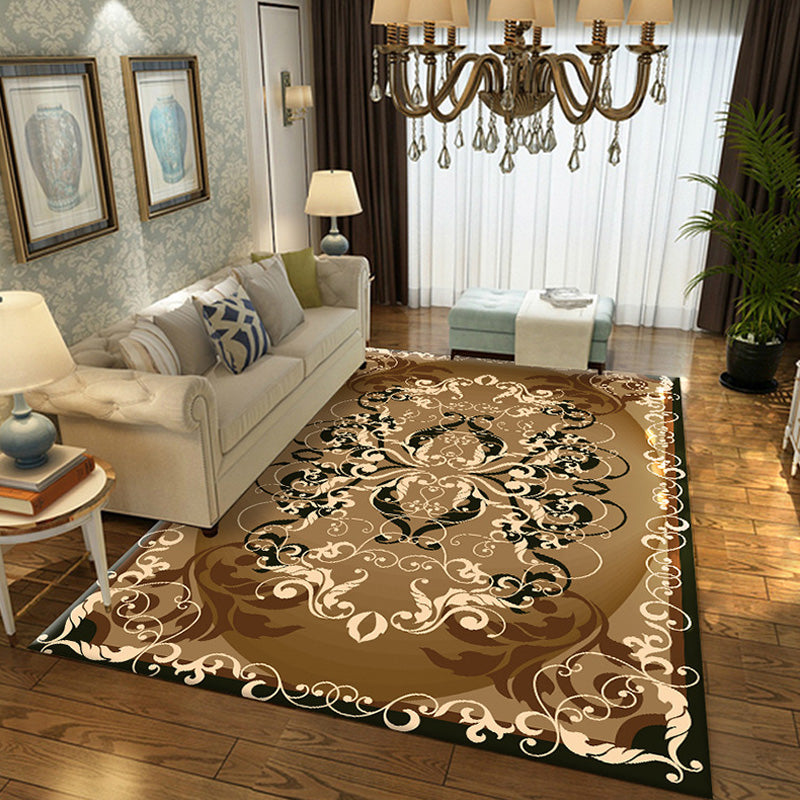 Brown Multicolor Vintage Rug Polyester Medallion Pattern Rug Pet Friendly Washable Anti-Slip Backing Carpet for Decoration Brown Clearhalo 'Area Rug' 'Moroccan' 'Rugs' Rug' 1767769