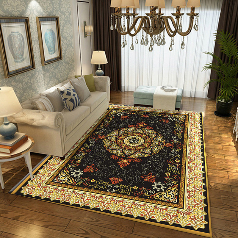 Brown Multicolor Vintage Rug Polyester Medallion Pattern Rug Pet Friendly Washable Anti-Slip Backing Carpet for Decoration Black Clearhalo 'Area Rug' 'Moroccan' 'Rugs' Rug' 1767770