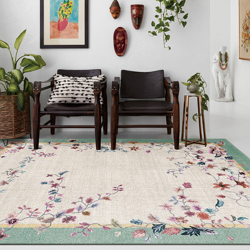 Multicolor Oriental Rug Polyester Flower Pattern Rug Pet Friendly Washable Anti-Slip Backing Carpet for Decoration White Clearhalo 'Area Rug' 'Rug' 1767775