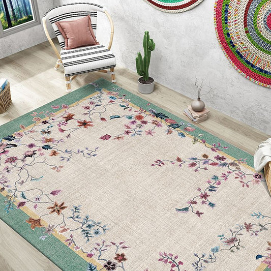 Multicolor Oriental Rug Polyester Flower Pattern Rug Pet Friendly Washable Anti-Slip Backing Carpet for Decoration