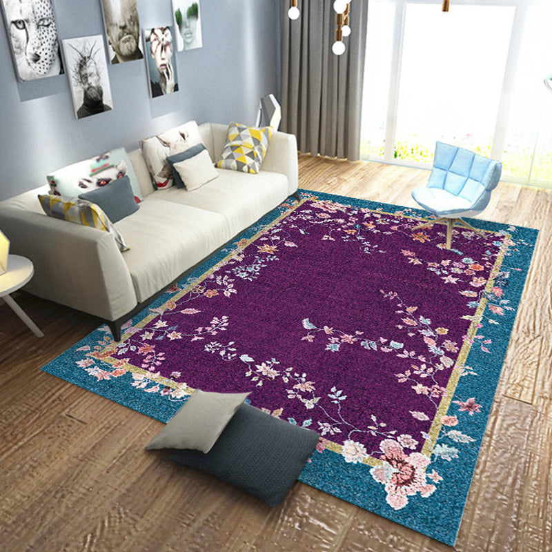 Multicolor Oriental Rug Polyester Flower Pattern Rug Pet Friendly Washable Anti-Slip Backing Carpet for Decoration Purple Clearhalo 'Area Rug' 'Rug' 1767786
