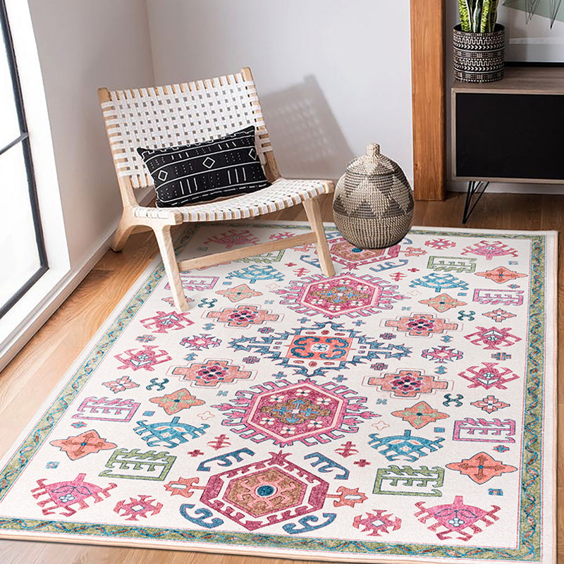 White and Pink Bohemian Rug Polyester Flower Pattern Rug Pet Friendly Washable Anti-Slip Backing Carpet for Decoration Clearhalo 'Area Rug' 'Moroccan' 'Rugs' Rug' 1767857