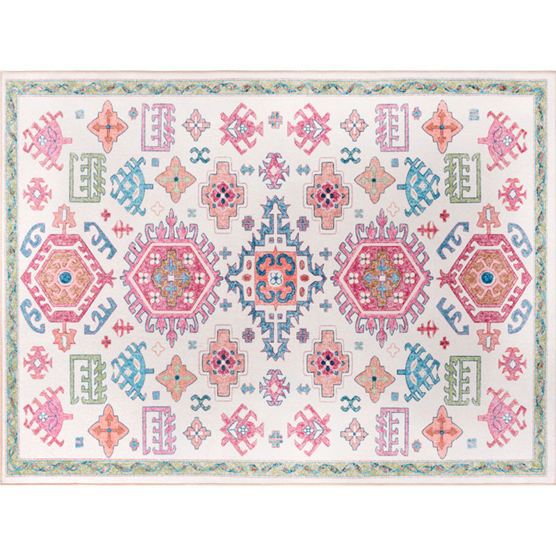 White and Pink Bohemian Rug Polyester Flower Pattern Rug Pet Friendly Washable Anti-Slip Backing Carpet for Decoration Clearhalo 'Area Rug' 'Moroccan' 'Rugs' Rug' 1767858