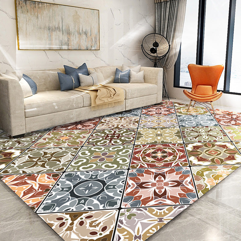 Moroccan Azulejo Pattern Rug Black Multicolor Polyester Rug Washable Pet Friendly Non-Slip Area Rug for Living Room Green Clearhalo 'Area Rug' 'Rugs' 'Shabby Chic' Rug' 1767872
