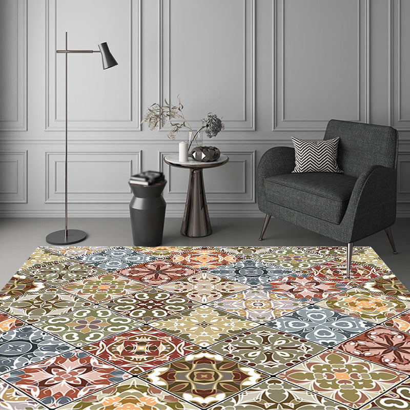 Moroccan Azulejo Pattern Rug Black Multicolor Polyester Rug Washable Pet Friendly Non-Slip Area Rug for Living Room Clearhalo 'Area Rug' 'Rugs' 'Shabby Chic' Rug' 1767873