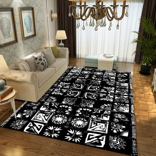 Moroccan Azulejo Pattern Rug Multicolor Polyester Rug Washable Pet Friendly Non-Slip Area Rug for Living Room Black Clearhalo 'Area Rug' 'Moroccan' 'Rugs' Rug' 1767882