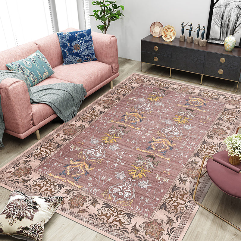 Pink Shabby Chic Rug Polyester Tribal Flower Pattern Rug Pet Friendly Washable Anti-Slip Backing Carpet for Decoration Red Clearhalo 'Area Rug' 'Rugs' 'Shabby Chic' Rug' 1767901