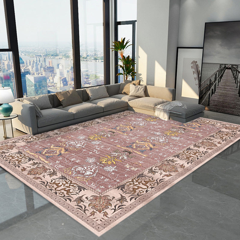 Pink Shabby Chic Rug Polyester Tribal Flower Pattern Rug Pet Friendly Washable Anti-Slip Backing Carpet for Decoration Clearhalo 'Area Rug' 'Rugs' 'Shabby Chic' Rug' 1767902