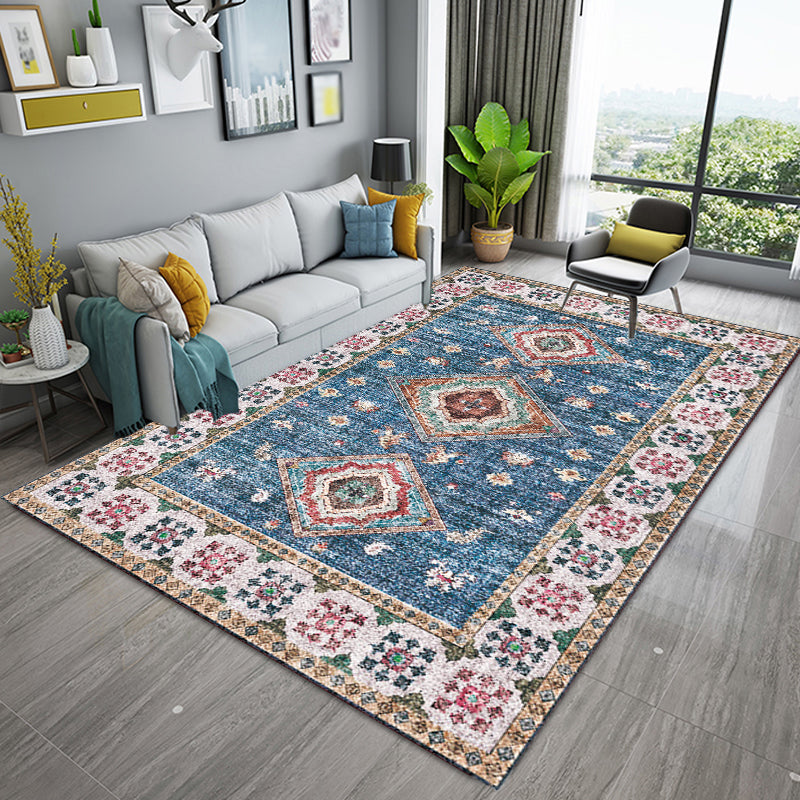 Pink Shabby Chic Rug Polyester Tribal Flower Pattern Rug Pet Friendly Washable Anti-Slip Backing Carpet for Decoration Dark Blue Clearhalo 'Area Rug' 'Rugs' 'Shabby Chic' Rug' 1767904