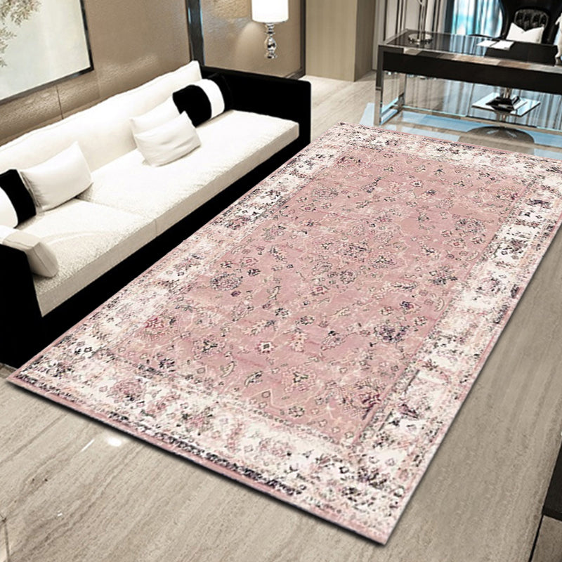 Pink Shabby Chic Rug Polyester Tribal Flower Pattern Rug Pet Friendly Washable Anti-Slip Backing Carpet for Decoration Pink Clearhalo 'Area Rug' 'Rugs' 'Shabby Chic' Rug' 1767907