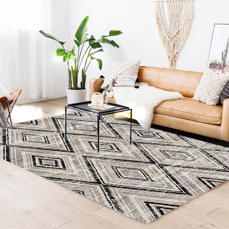 Grey and Brown Bohemian Rug Polyester Geometric Pattern Rug Pet Friendly Washable Anti-Slip Backing Carpet for Decoration Grey Clearhalo 'Area Rug' 'Bohemian' 'Rugs' Rug' 1767976