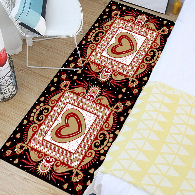 Unique Heart Pattern Rug Black and Green Moroccan Rug Polyester Pet Friendly Non-Slip Backing Washable Area Rug for Living Room Black Clearhalo 'Area Rug' 'Moroccan' 'Rugs' Rug' 1767979