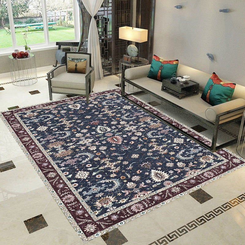 Multicolor Moroccan Rug Polyester Tribal Flower Pattern Rug Pet Friendly Washable Anti-Slip Backing Carpet for Decoration Dark Blue Clearhalo 'Area Rug' 'Rugs' 'Shabby Chic' Rug' 1767989