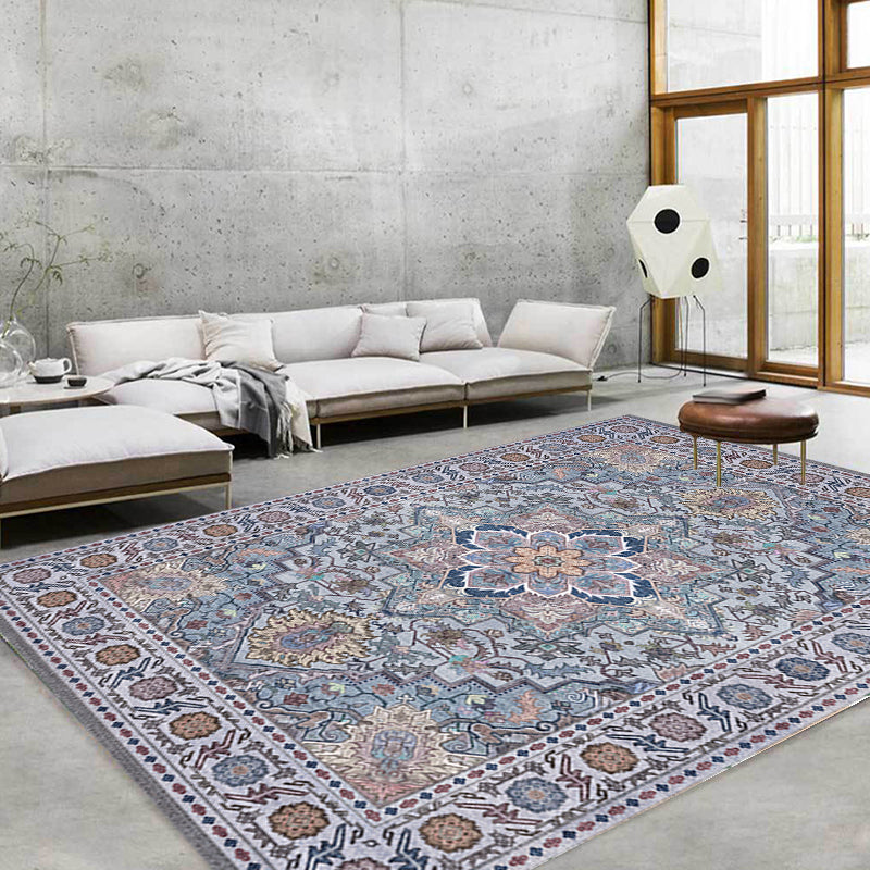Multicolor Moroccan Rug Polyester Tribal Flower Pattern Rug Pet Friendly Washable Anti-Slip Backing Carpet for Decoration Blue Clearhalo 'Area Rug' 'Rugs' 'Shabby Chic' Rug' 1767997