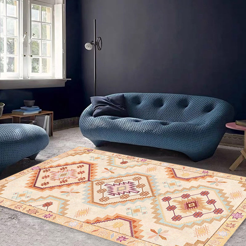 Multicolor Moroccan Rug Polyester Tribal Flower Pattern Rug Pet Friendly Washable Anti-Slip Backing Carpet for Decoration Apricot Clearhalo 'Area Rug' 'Rugs' 'Shabby Chic' Rug' 1768003