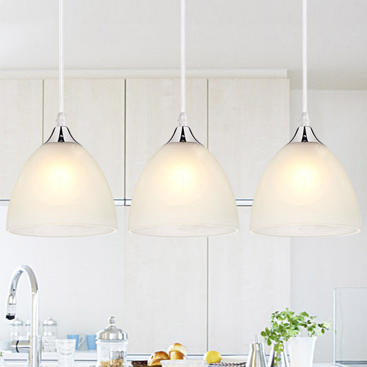 1 Light Kitchen Pendant Lighting with Dome White Glass Shade Modernist Polished Nickel Hanging Ceiling Lamp Clearhalo 'Ceiling Lights' 'Glass shade' 'Glass' 'Modern Pendants' 'Modern' 'Pendant Lights' 'Pendants' Lighting' 176863