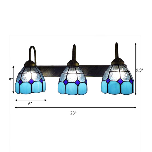 Mediterranean Dome Wall Light Fixture 3 Heads Blue Dimple Glass Sconce Lighting for Bathroom Clearhalo 'Industrial' 'Middle century wall lights' 'Tiffany wall lights' 'Tiffany' 'Wall Lamps & Sconces' 'Wall Lights' Lighting' 177065