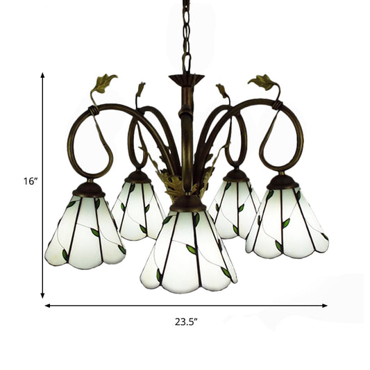 Beige Glass Cone Chandelier Light with Metal Chain Multi Light Vintage Pendant Light for Library Clearhalo 'Ceiling Lights' 'Chandeliers' 'Industrial' 'Middle Century Chandeliers' 'Tiffany Chandeliers' 'Tiffany close to ceiling' 'Tiffany' Lighting' 177080
