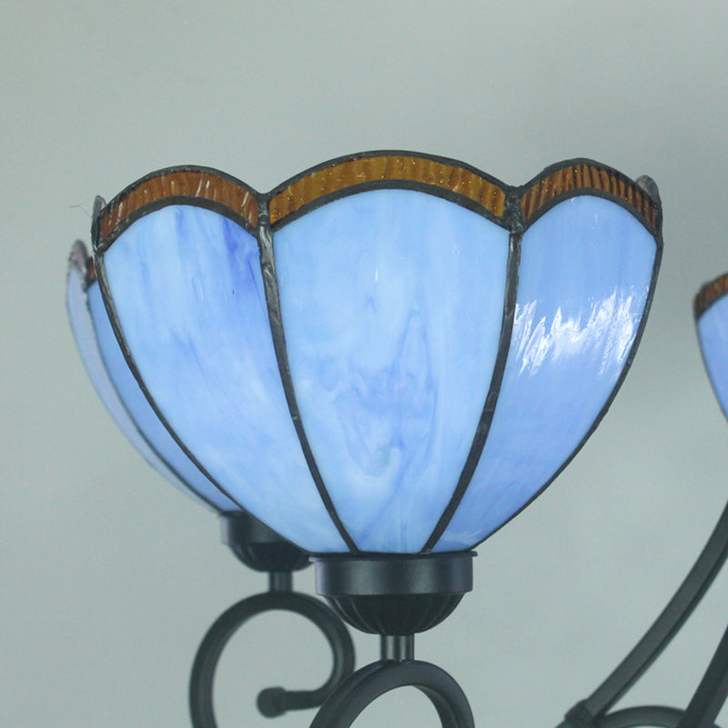 Scalloped Chandelier Tiffany Stained Glass 5 Lights Pendant Lighting in Yellow/Blue for Living Room Clearhalo 'Ceiling Lights' 'Chandeliers' 'Industrial' 'Middle Century Chandeliers' 'Tiffany Chandeliers' 'Tiffany close to ceiling' 'Tiffany' Lighting' 177090