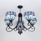 Mediterranean Bowl Pendant Lighting 5 Lights Stained Glass Hanging Ceiling Light in Blue Clearhalo 'Ceiling Lights' 'Chandeliers' 'Industrial' 'Middle Century Chandeliers' 'Tiffany Chandeliers' 'Tiffany close to ceiling' 'Tiffany' Lighting' 177095