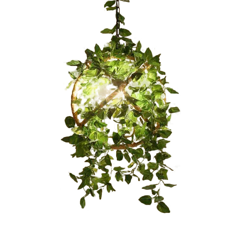 Red/Green 3-Head Ceiling Chandelier Industrial Rope Orb Cage Hanging Pendant Light with Fake Plant/Cherry Deco Clearhalo 'Ceiling Lights' 'Chandeliers' Lighting' options 1770962