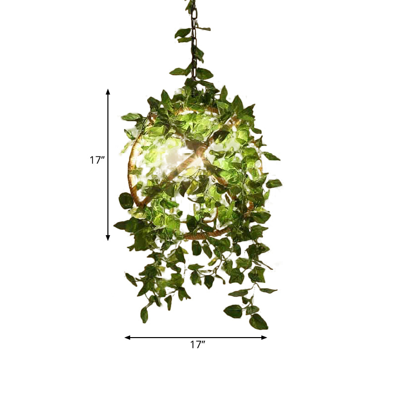 Red/Green 3-Head Ceiling Chandelier Industrial Rope Orb Cage Hanging Pendant Light with Fake Plant/Cherry Deco Clearhalo 'Ceiling Lights' 'Chandeliers' Lighting' options 1770963