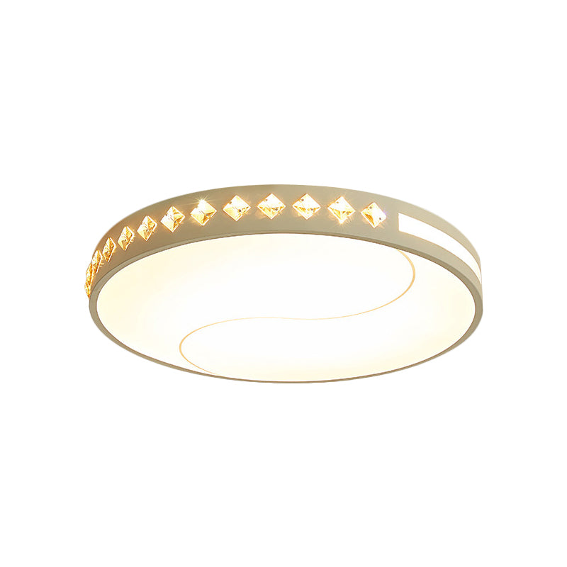 LED Bedroom Flush Mount Contemporary White Crystal Ceiling Lamp with Round Acrylic Shade Clearhalo 'Ceiling Lights' 'Close To Ceiling Lights' 'Close to ceiling' 'Flush mount' Lighting' 1770975