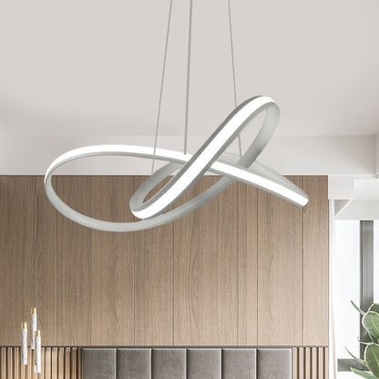 Twining Hoop Drop Pendant Minimalism Metallic LED White Hanging Chandelier in Warm/White Light White Clearhalo 'Ceiling Lights' 'Chandeliers' 'Modern Chandeliers' 'Modern' Lighting' 1770990