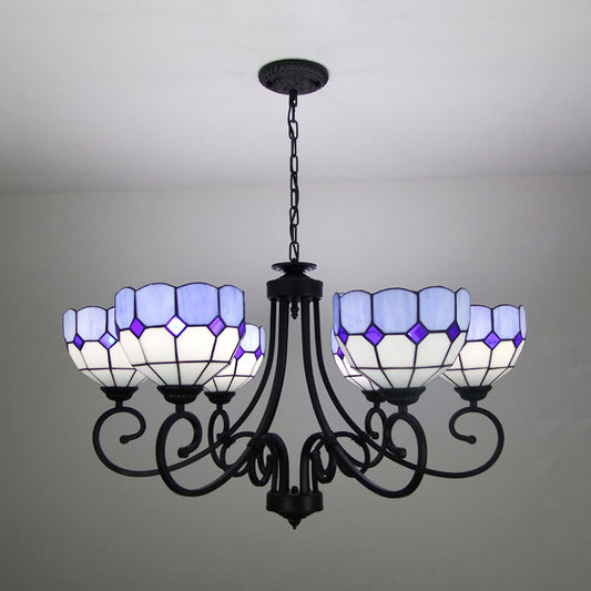 Mediterranean Chandelier Light with Stained Glass Bowl Shade Multi Light for Foyer Pendant Light Clearhalo 'Ceiling Lights' 'Chandeliers' 'Industrial' 'Middle Century Chandeliers' 'Tiffany Chandeliers' 'Tiffany close to ceiling' 'Tiffany' Lighting' 177099