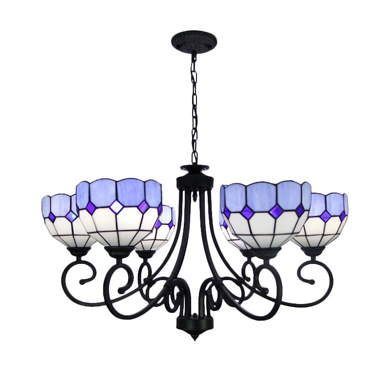 Mediterranean Chandelier Light with Stained Glass Bowl Shade Multi Light for Foyer Pendant Light Clearhalo 'Ceiling Lights' 'Chandeliers' 'Industrial' 'Middle Century Chandeliers' 'Tiffany Chandeliers' 'Tiffany close to ceiling' 'Tiffany' Lighting' 177100