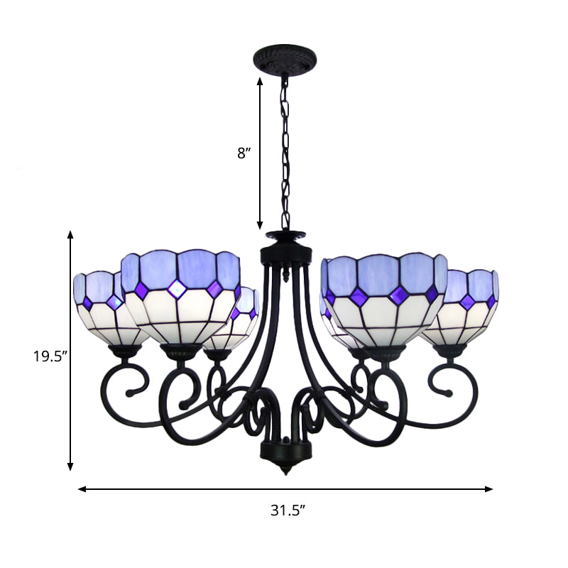 Mediterranean Chandelier Light with Stained Glass Bowl Shade Multi Light for Foyer Pendant Light Clearhalo 'Ceiling Lights' 'Chandeliers' 'Industrial' 'Middle Century Chandeliers' 'Tiffany Chandeliers' 'Tiffany close to ceiling' 'Tiffany' Lighting' 177101