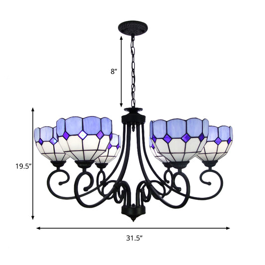 Mediterranean Chandelier Light with Stained Glass Bowl Shade Multi Light for Foyer Pendant Light Clearhalo 'Ceiling Lights' 'Chandeliers' 'Industrial' 'Middle Century Chandeliers' 'Tiffany Chandeliers' 'Tiffany close to ceiling' 'Tiffany' Lighting' 177101