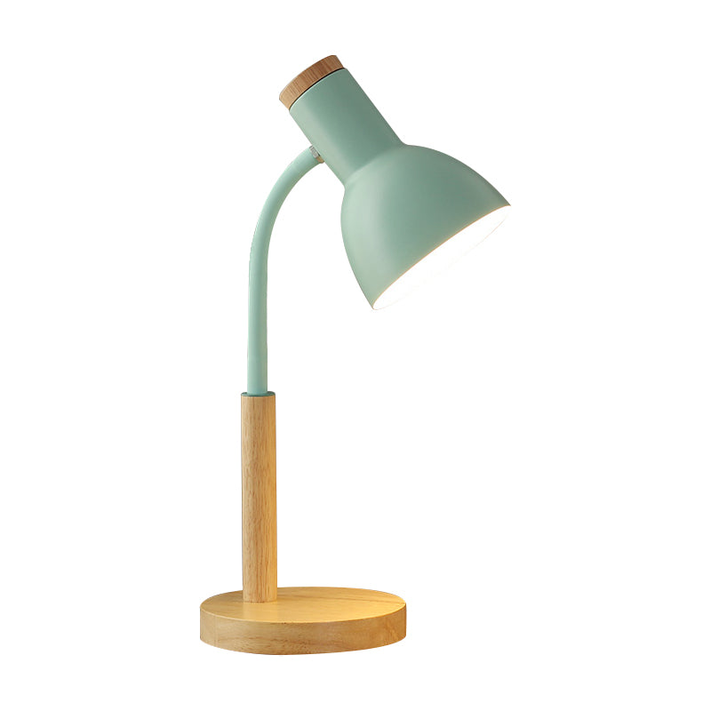 Metal Domed Night Table Lamp Simple 1 Bulb Black/White/Yellow Flexible Nightstand Light with Wood Round Base Clearhalo 'Lamps' 'Table Lamps' Lighting' 1771112