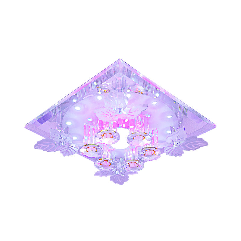 Cylinder Flush Mount Fixture Simplicity Clear Crystal 7"/9.5" W LED Hallway Flush Ceiling Light in Warm/White Light with Leaf Deco Clearhalo 'Ceiling Lights' 'Close To Ceiling Lights' 'Close to ceiling' 'Flush mount' Lighting' 1771195