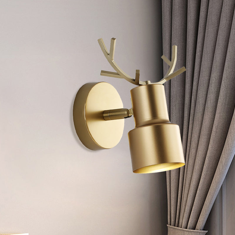 1-Light Bedroom Wall Lamp Macaron Gold Antler LED Wall Light Fixture with Dual Drum Metal Shade Gold Clearhalo 'Lamps' 'Table Lamps' Lighting' 1771202